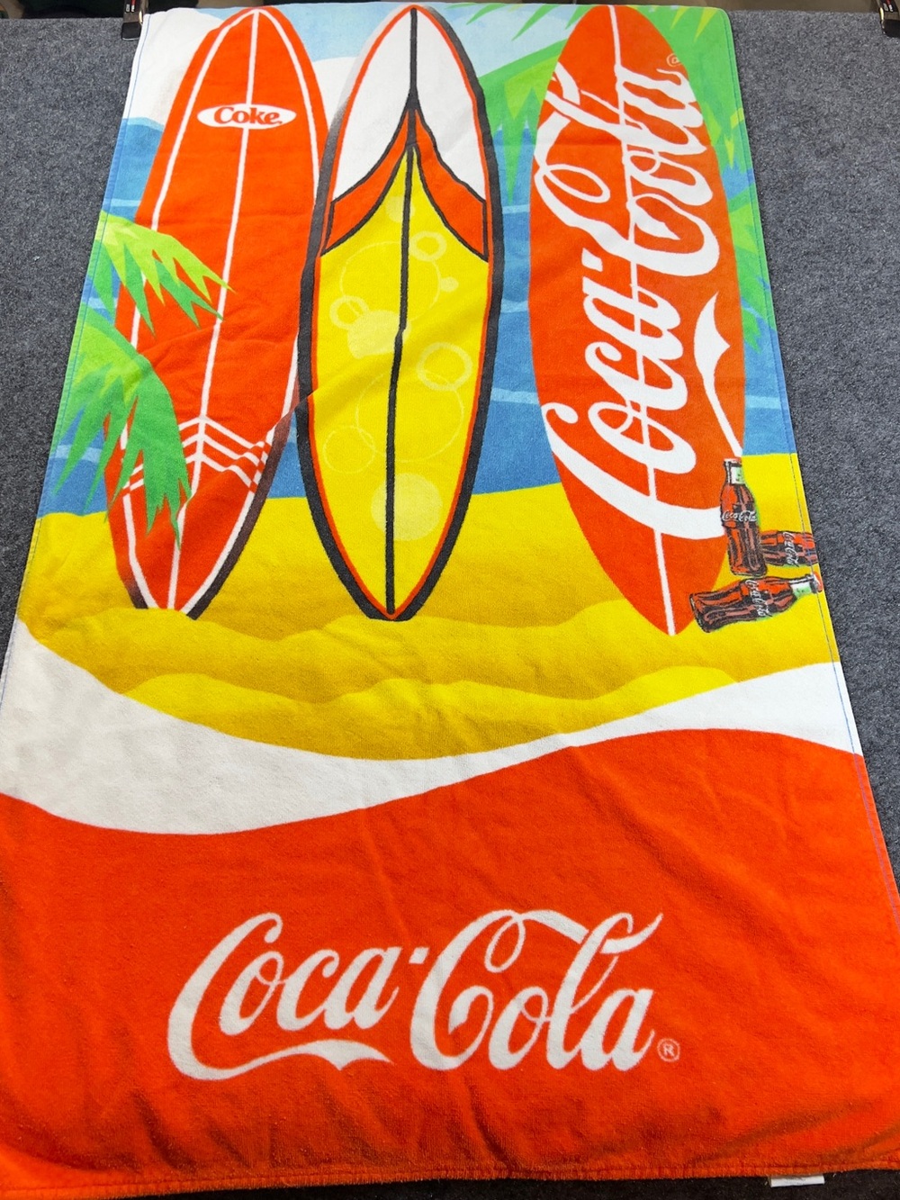 Vintage Coca-Cola Surfboard Beach Towel Tropical Summer Coke 63x27 Cotton